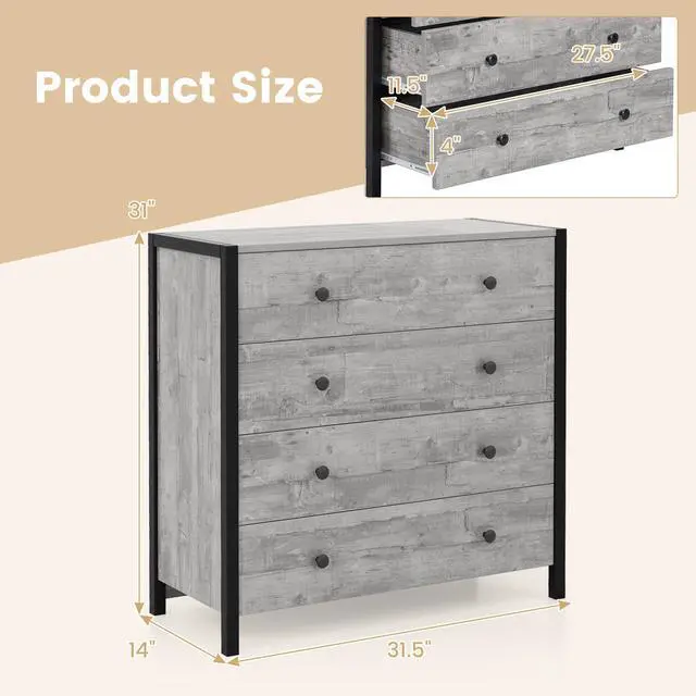 Alt view image 5 of 7 - SlickBlue 4-Drawer Dresser Modern Wooden Chest of Drawers for Bedroom Living Room