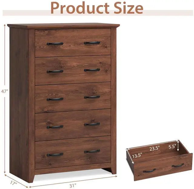 Alt view image 5 of 7 - SlickBlue Tall Storage Dresser with 5 Pull-out Drawers for Bedroom Living Room-Walnut