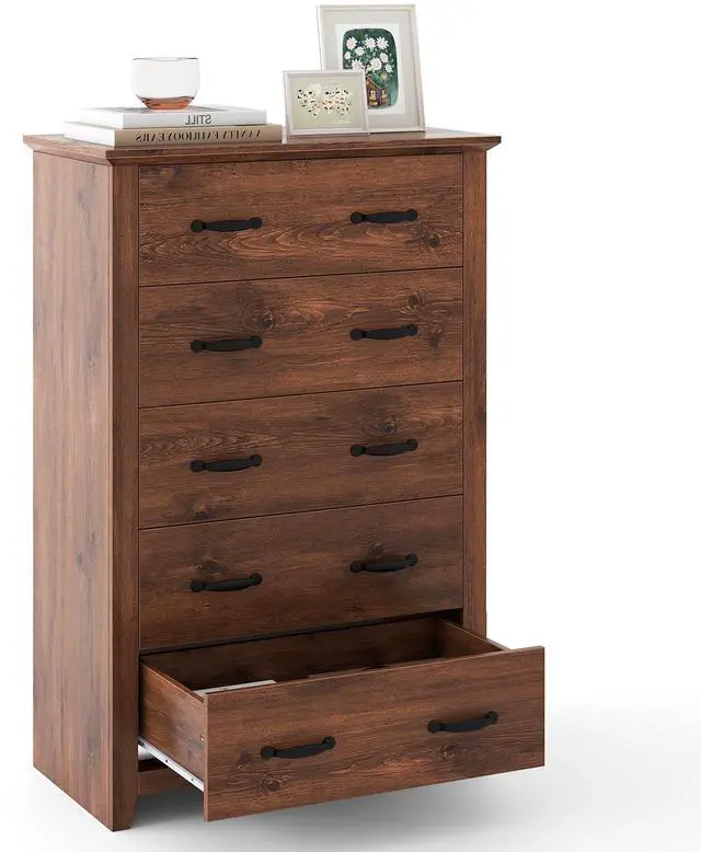 Alt view image 4 of 7 - SlickBlue Tall Storage Dresser with 5 Pull-out Drawers for Bedroom Living Room-Walnut