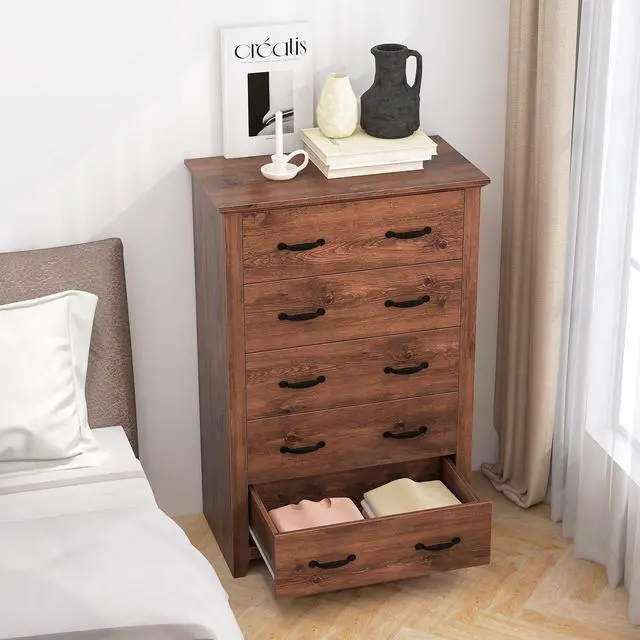 Alt view image 7 of 7 - SlickBlue Tall Storage Dresser with 5 Pull-out Drawers for Bedroom Living Room-Walnut