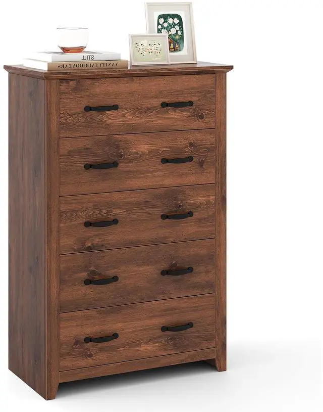 Alt view image 6 of 7 - SlickBlue Tall Storage Dresser with 5 Pull-out Drawers for Bedroom Living Room-Walnut