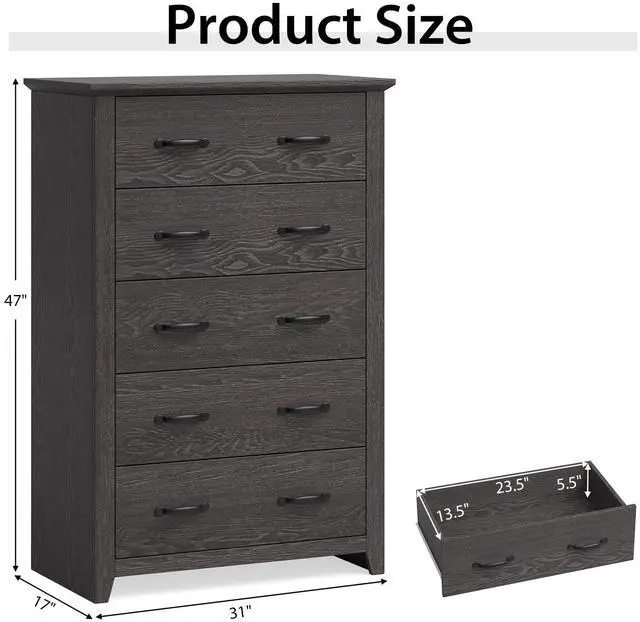 Alt view image 5 of 7 - SlickBlue Tall Storage Dresser with 5 Pull-out Drawers for Bedroom Living Room