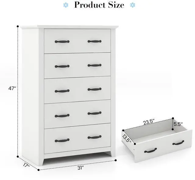 Alt view image 5 of 7 - SlickBlue Tall Storage Dresser with 5 Pull-out Drawers for Bedroom Living Room