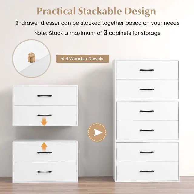 Alt view image 7 of 7 - SlickBlue 2-Drawer Stackable Horizontal Storage Cabinet Dresser Chest with Handles