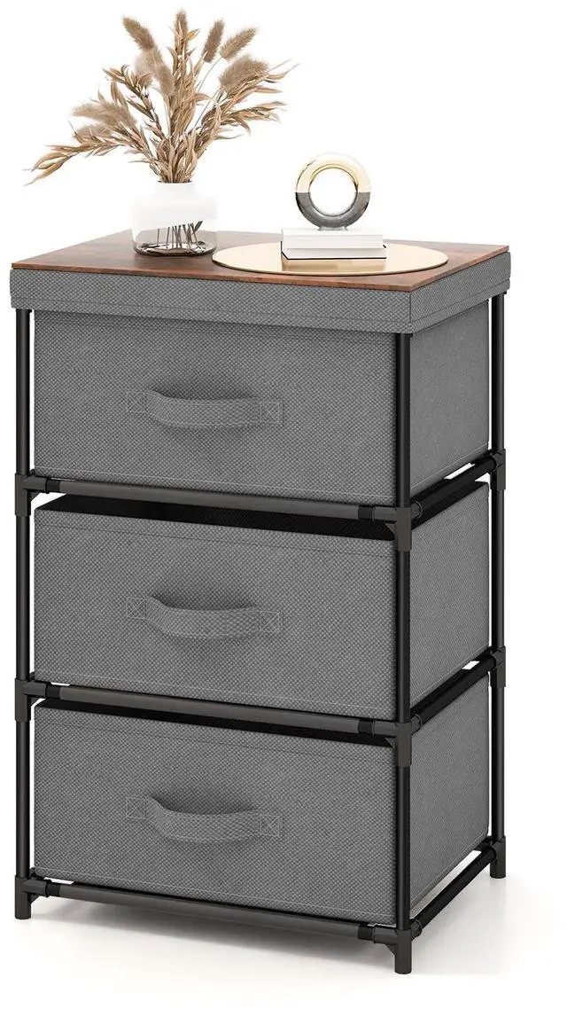 Main image of SlickBlue 3-Tier Fabric Nightstand with Sturdy Metal Frame-Gray