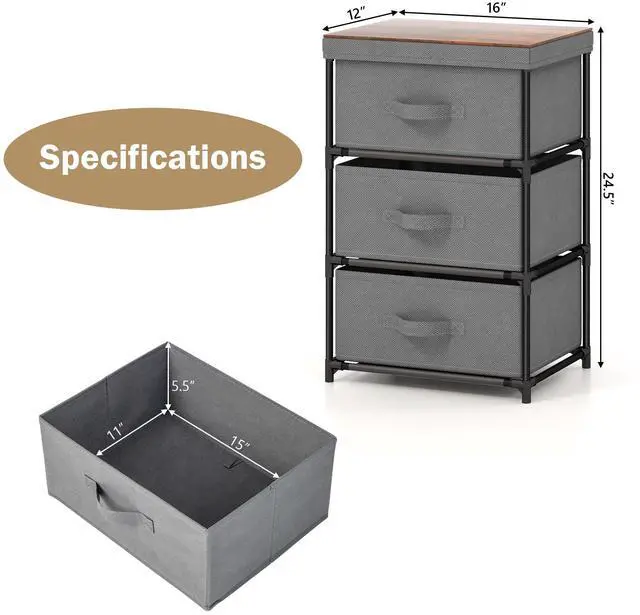 Alt view image 5 of 7 - SlickBlue 3-Tier Fabric Nightstand with Sturdy Metal Frame-Gray