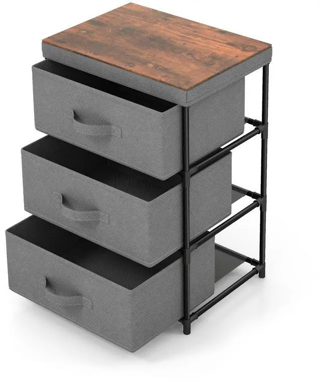 Alt view image 4 of 7 - SlickBlue 3-Tier Fabric Nightstand with Sturdy Metal Frame-Gray