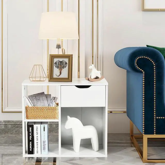Alt view image 3 of 7 - SlickBlue 3-Cube Bookcase 2-tier Wooden Storage Shelf with Pull-out Drawer