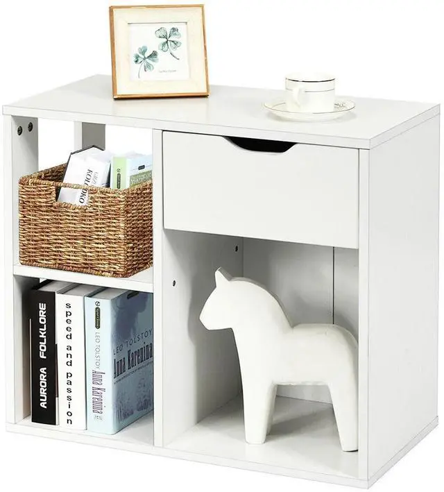 Alt view image 4 of 7 - SlickBlue 3-Cube Bookcase 2-tier Wooden Storage Shelf with Pull-out Drawer