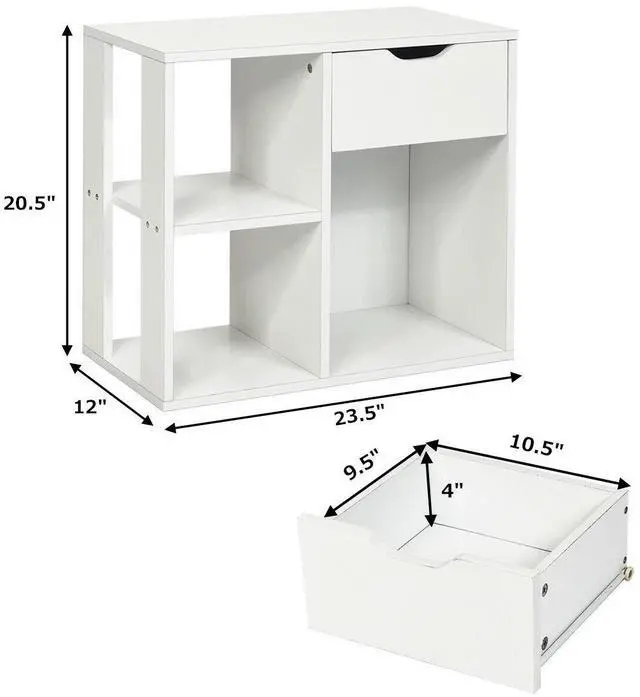 Alt view image 5 of 7 - SlickBlue 3-Cube Bookcase 2-tier Wooden Storage Shelf with Pull-out Drawer