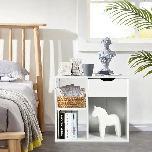 Alt view image 2 of 7 - SlickBlue 3-Cube Bookcase 2-tier Wooden Storage Shelf with Pull-out Drawer