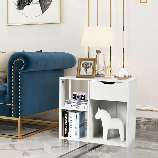 Alt view image 6 of 7 - SlickBlue 3-Cube Bookcase 2-tier Wooden Storage Shelf with Pull-out Drawer