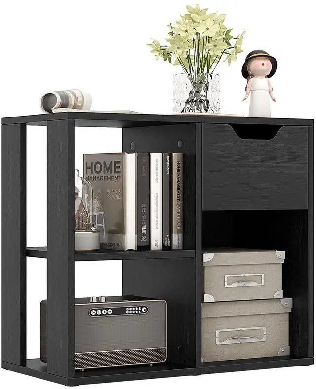 Main image of 3-Cube Bookcase 2-tier Wooden Storage Shelf with Pull-out Drawer