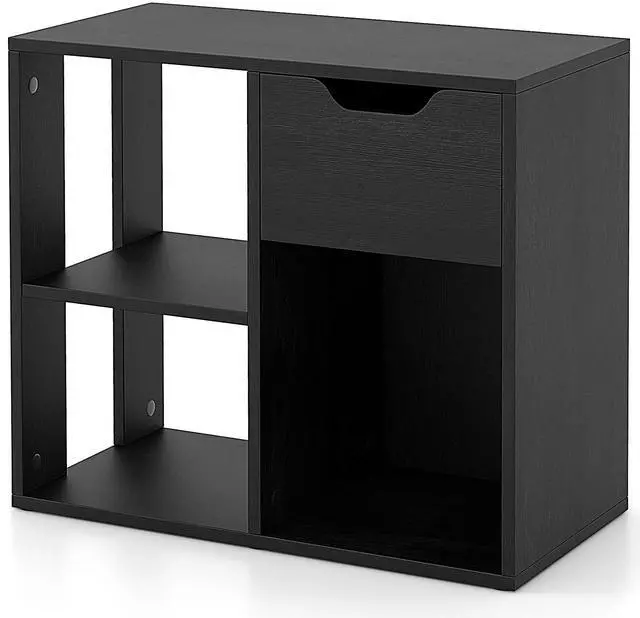 Alt view image 4 of 7 - 3-Cube Bookcase 2-tier Wooden Storage Shelf with Pull-out Drawer