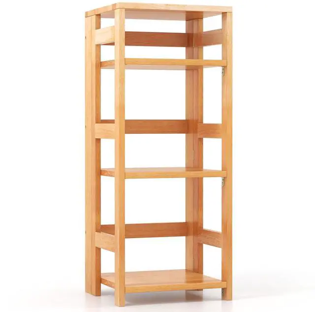 Main image of SlickBlue 4-Tier Bookshelf Rubber Wood Bookcase with Side Fences for Living Room-14 inches