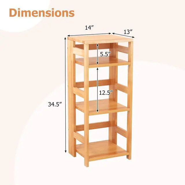 Alt view image 5 of 7 - SlickBlue 4-Tier Bookshelf Rubber Wood Bookcase with Side Fences for Living Room-14 inches