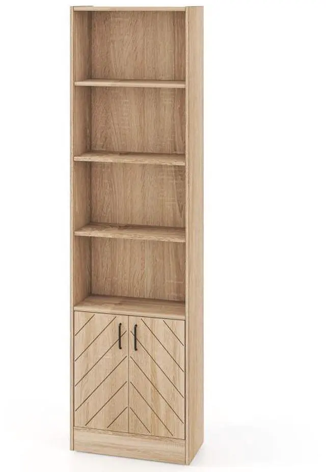 Main image of SlickBlue 71 Inch 6-Tier Tall Bookshelf with Double Doors 4 Open Cubes-Oak