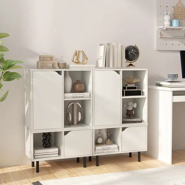 Alt view image 3 of 7 - SlickBlue Stackable Bookcase with Adjustable Shelf and Cubes-White