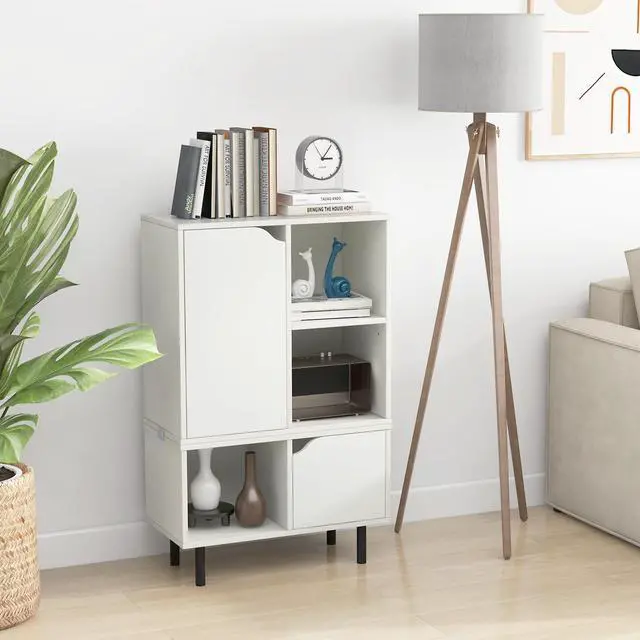 Alt view image 2 of 7 - SlickBlue Stackable Bookcase with Adjustable Shelf and Cubes-White