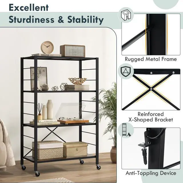Alt view image 6 of 7 - SlickBlue 4-tier Foldable Storage Shelf for Tool Room Kitchen Living Room-Black