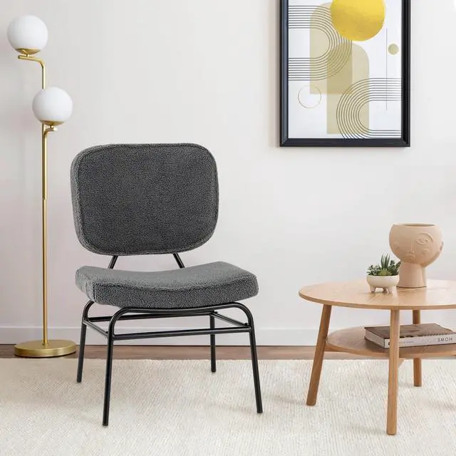 Alt view image 3 of 7 - SlickBlue Upholstered Accent Chair Sherpa Reading Chair with Sponge Padding