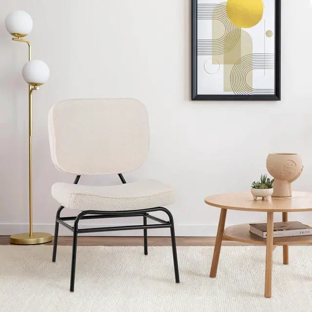 Alt view image 3 of 7 - SlickBlue Upholstered Accent Chair Sherpa Reading Chair with Sponge Padding