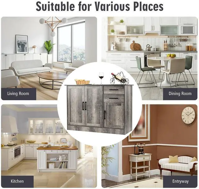 Alt view image 6 of 7 - SlickBlue Buffet Storage Cabinet Kitchen Sideboard with 2 Drawers-Gray