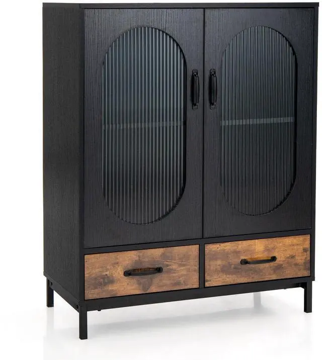 Main image of SlickBlue Kitchen Industrial Buffet Sideboard with Tempered Glass Doors-Black