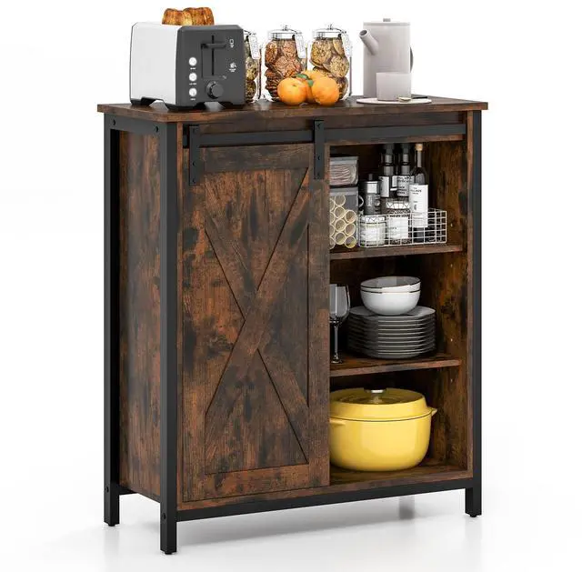 Alt view image 4 of 7 - SlickBlue 32 Inch Farmhouse Sideboard Buffet Cabinet with Sliding Barn Door and Adjustable Shelves-Rustic Brown