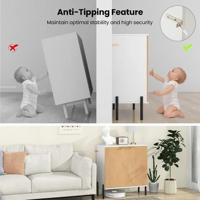 Alt view image 7 of 7 - SlickBlue 2-Door Buffet Cabinet Sideboard with Shelf and Metal Legs