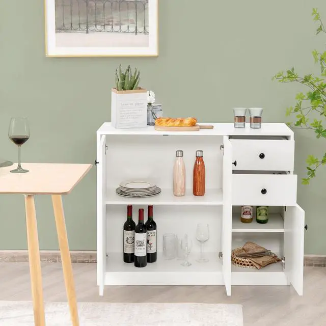 Alt view image 3 of 7 - SlickBlue Modern Buffet Sideboard with 2 Pull-out Drawers and Adjustable Shelf for Kitchen-White