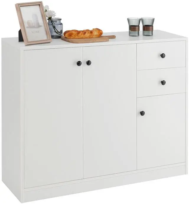 Alt view image 4 of 7 - SlickBlue Modern Buffet Sideboard with 2 Pull-out Drawers and Adjustable Shelf for Kitchen-White