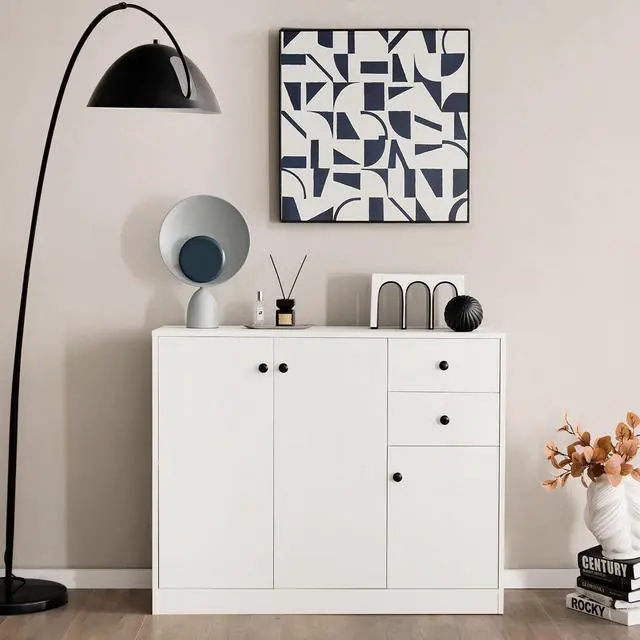 Alt view image 2 of 7 - SlickBlue Modern Buffet Sideboard with 2 Pull-out Drawers and Adjustable Shelf for Kitchen-White