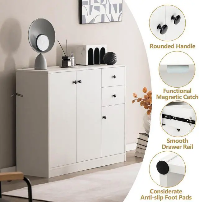 Alt view image 7 of 7 - SlickBlue Modern Buffet Sideboard with 2 Pull-out Drawers and Adjustable Shelf for Kitchen-White