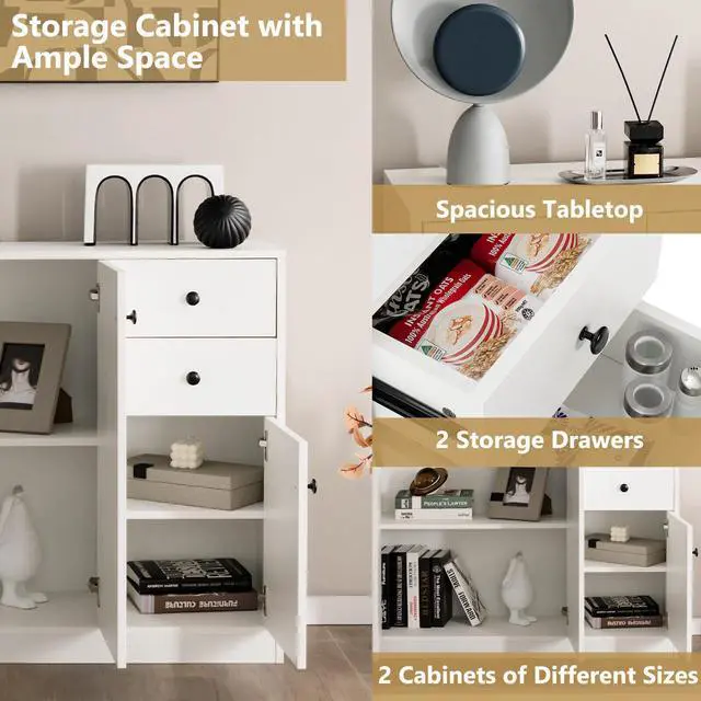 Alt view image 6 of 7 - SlickBlue Modern Buffet Sideboard with 2 Pull-out Drawers and Adjustable Shelf for Kitchen-White