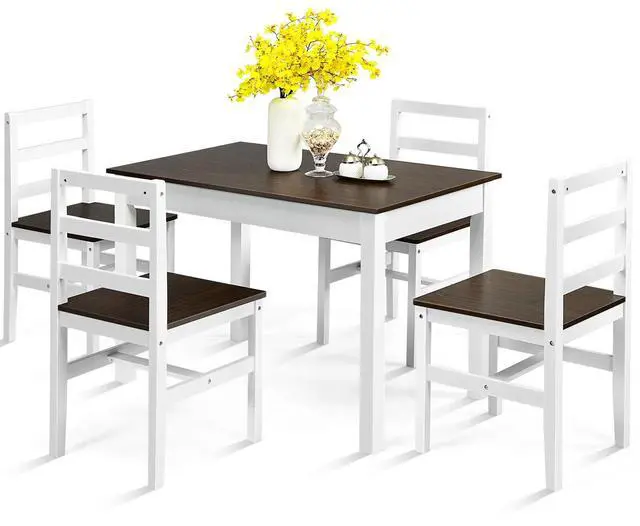 Alt view image 4 of 7 - SlickBlue 5 Pieces Solid Wood Compact Kitchen Dining Set-Walnut