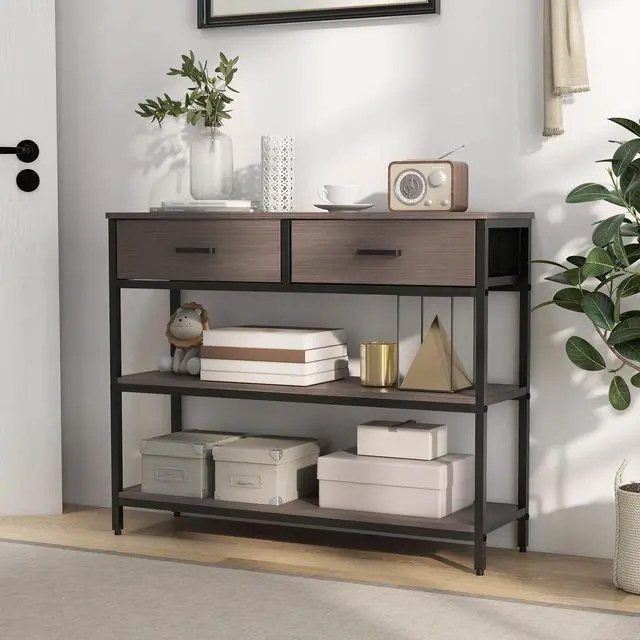 Alt view image 2 of 7 - SlickBlue Console Table with Folding Fabric Drawers for Entryway-Gray