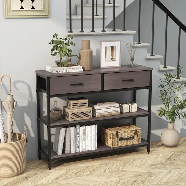 Alt view image 3 of 7 - SlickBlue Console Table with Folding Fabric Drawers for Entryway-Gray