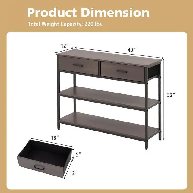 Alt view image 5 of 7 - SlickBlue Console Table with Folding Fabric Drawers for Entryway-Gray