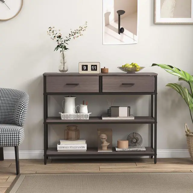 Alt view image 6 of 7 - SlickBlue Console Table with Folding Fabric Drawers for Entryway-Gray