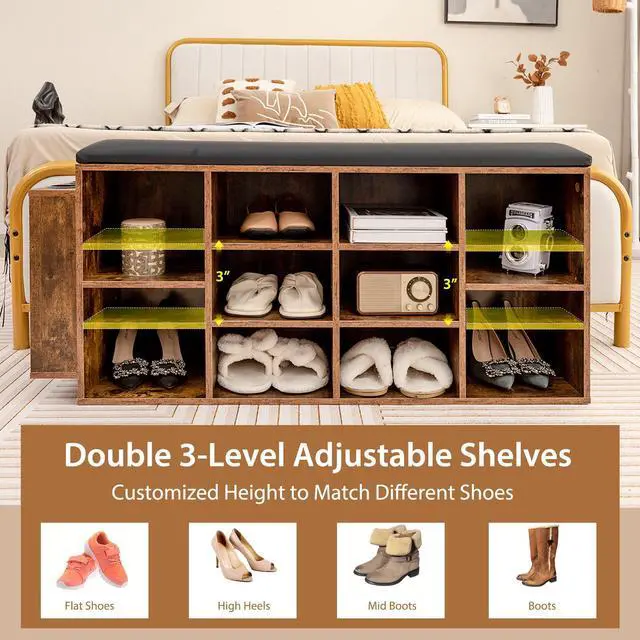 Alt view image 6 of 7 - SlickBlue Shoe Storage Bench with Umbrella Stand and Adjustable Shelf-Rustic Brown