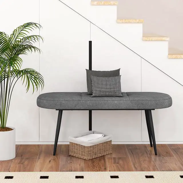 Alt view image 2 of 7 - SlickBlue 47 Inch Upholstered Entryway Bench with Heavy-duty Metal Frame-Gray