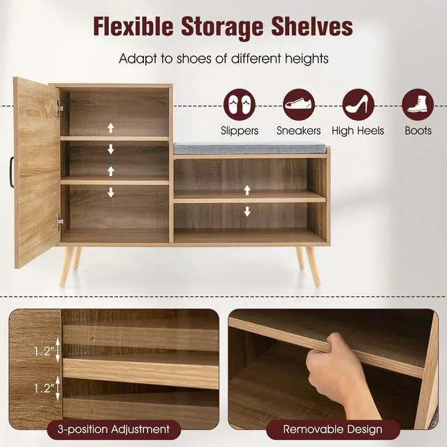 Alt view image 7 of 7 - SlickBlue 2-in-1 Rattan Shoe Cabinet with Bench Shoe Storage Bench with Washable Cushion-Natural