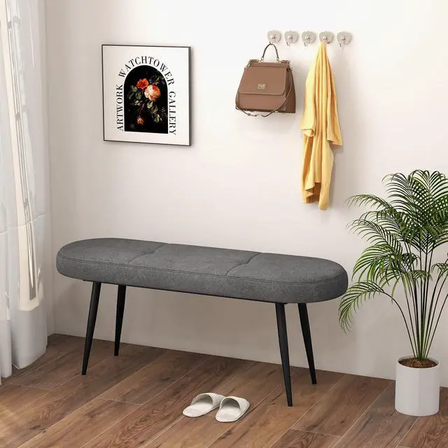 Alt view image 3 of 7 - SlickBlue 47 Inch Upholstered Entryway Bench with Heavy-duty Metal Frame-Gray