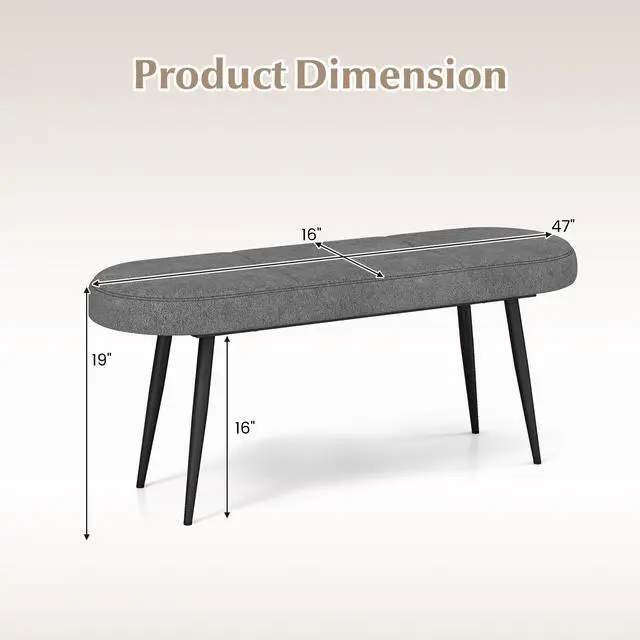 Alt view image 4 of 7 - SlickBlue 47 Inch Upholstered Entryway Bench with Heavy-duty Metal Frame-Gray