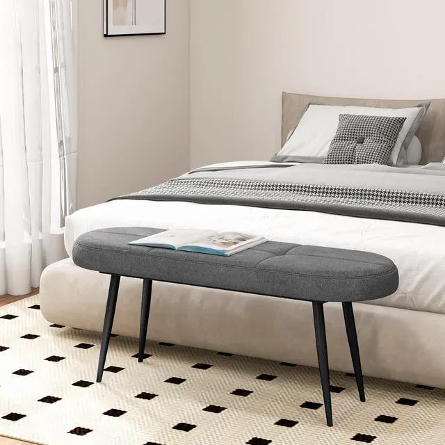 Alt view image 5 of 7 - SlickBlue 47 Inch Upholstered Entryway Bench with Heavy-duty Metal Frame-Gray