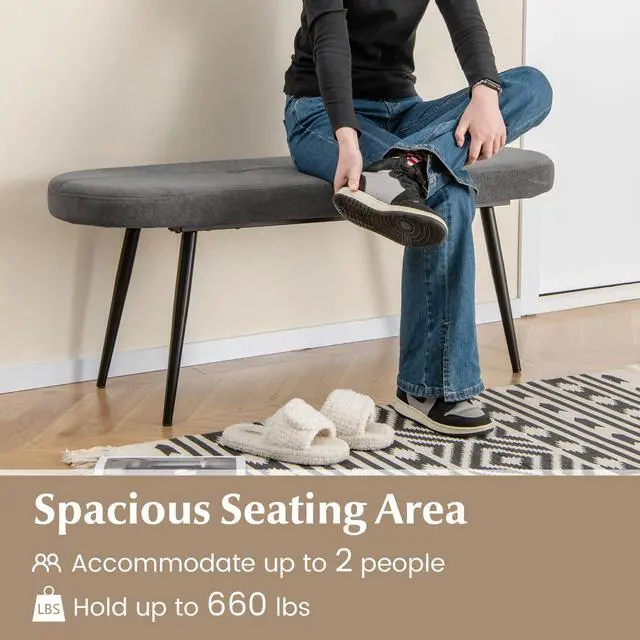 Alt view image 7 of 7 - SlickBlue 47 Inch Upholstered Entryway Bench with Heavy-duty Metal Frame-Gray