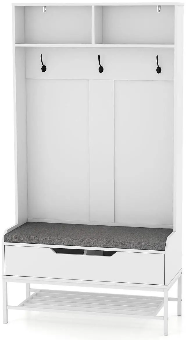 Alt view image 4 of 7 - SlickBlue 69 Inches Tall Hall Tree 4-in-1 Coat Rack with Seat Cushion and Shoe Storage-White