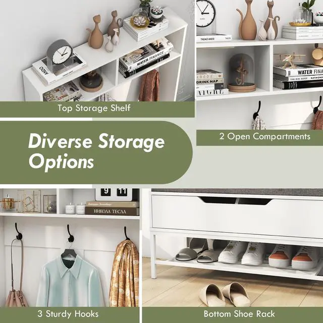 Alt view image 7 of 7 - SlickBlue 69 Inches Tall Hall Tree 4-in-1 Coat Rack with Seat Cushion and Shoe Storage-White