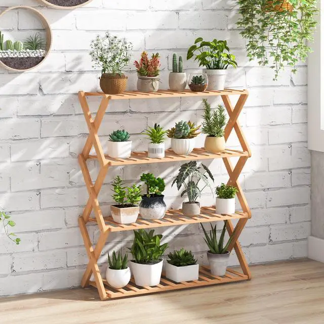 Alt view image 6 of 7 - SlickBlue 4-Tier Foldable Bamboo Shoe Rack with Slatted Shelves-Natural